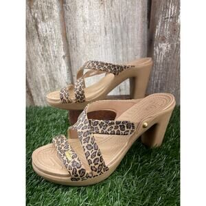 Crocs Cyprus IV Leopard Heels Sandals Women's 9 EUC